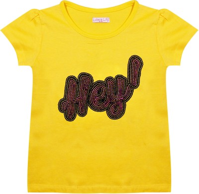 Luke and Lilly Girls Printed Pure Cotton T Shirt(Yellow, Pack of 1)