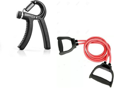 EMMKITZ Combo Rubber Bands for Fitness Exercise Resistance Tube with gripper Home Gym kit Resistance Tube(red & black)