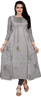 ICYNOSURE Women Embroidered Anarkali Kurta(Grey)