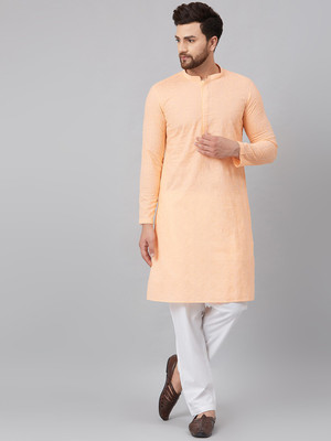 Fashvio Men Chikan Embroidery Straight Kurta(Orange)