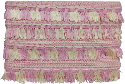 Utkarsh CWG0108-02 (25 Mtr and 3.8cm Width) Pink And Cream Curtain Fringe Jhalar Latkan Gota Trim Lace Reel(Pack of 1)