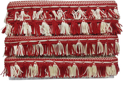 De-Ultimate CWG0108 Pack of 1 (25 Mtr and 3.8cm Width) Red and Cream Curtain Fringe Jhalar Latkan Gota Trim Laces and Borders Craft Material for Bridal Ethnic Wear Suits Sarees Falls Lehengas Dresses/apparel Designing Embellishment & Decoration Purpose Lace Reel(Pack of 1)