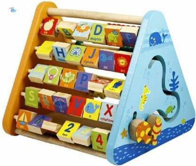 pihura Toy's Kids Activity Triangle 5 Side Learn Shelf Math Calculation Toys Baby Kids Educations Learning Intelligence Clock Versatile Wooden Alphabet Learning with White Board (Multicolor) Educational Board Games Board Game (Multicolor)(Multicolor)