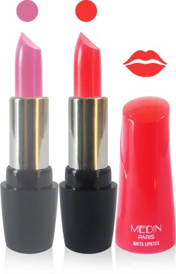 MEDIN paris ultra hd elegant colors matte lipstick cosmetics makeup 007 serires set of 2 color(pink l pink, 10 g)