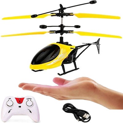 Aseenaa RC 3D LED Lights Helicopter 2in1 Remote Control And Hand Sensor Rechargeable Unbreakable Plane Toy For Boys Girls Adults Childrens | Aeroplane Vehicle Toys For Boy Girl Kids Children | Colour : Yellow(Yellow)