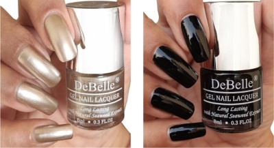 DeBelle Gel Nail Polish Combo Set of 2 Chrome Beige (Metallic Beige), Luxe Noir (Black)