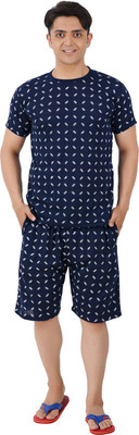 GOKUL FASHION Men Printed Dark Blue Top & Shorts Set