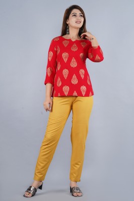 KIYARA FASHION Women Printed Red Top & Pyjama Set