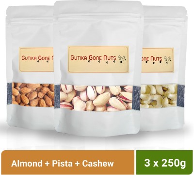 Gutika Gone Nuts Premium Dry Fruits Combo Pack Almond + Pista + Cashew(250gms each) Pack of 3 Pistachios, Almonds, Cashews(3 x 250 g)