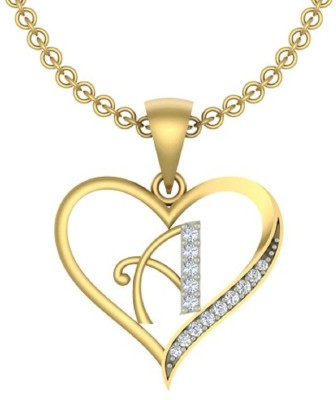 Kanak Jewels Initial Letter "A" In Heart Shaped Gold-plated Cubic Zirconia Brass Pendant