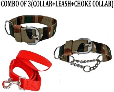 Hachiko Imported Best High Quality Dog Collar+Leash+Choke Collar(Combo of 3) Dog Collar & Leash(Small, Olive Army,Red)