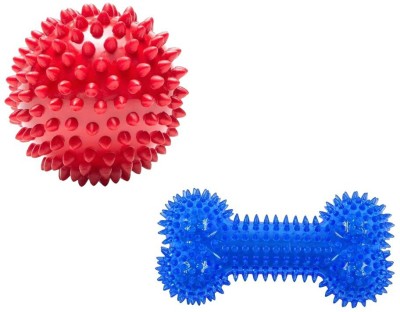 DOGTOWN Spike Dental Chew Toy for Dogs (Combo of 2) (Spike Ball + Spike Bone) Red & Blue Plastic Chew Toy For Dog