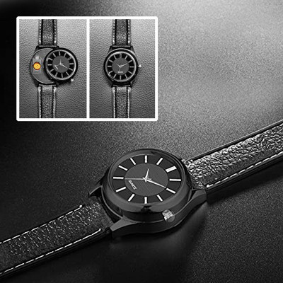 Exquisite USB RECHARGEABLE CIGARETTE CIGAR LIGHTER WATCH NOVELTY COOL LIGHTERS WINDPROOF FLAMELESS UNIQUE DESIGNER WRISTWATCHES USB Black Lighter_i Cigarette Lighter(Black)