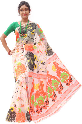 Panchanan Printed Jamdani Cotton Blend, Cotton Silk Saree(Pink)