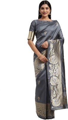 Shaily Retails Woven Banarasi Silk Blend Saree(Grey)