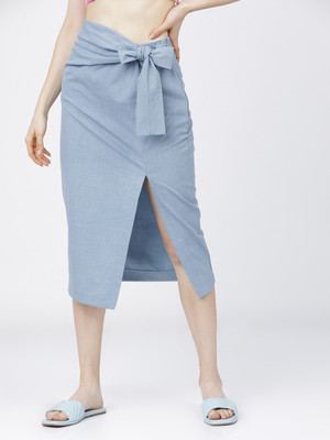 Tokyo Talkies Solid Women Flared Blue Skirt