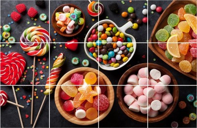 Divine studio 46 cm ''Gems Candies Lolipops Waterproof and Anti Oil Stain Kitchen Sticker'' wall sticker Wallpaper/Wall Sticker Multicolour - Kitchen Wall Coverings Area (46Cm X69Cm) Self Adhesive Sticker(Pack of 1)