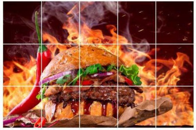 KREEPO 91 cm Fresh Fast Food Burger Wallpaper/Wall Stickers for Kitchen, Self-Adhesive, Waterproof, Anti-Oil Decals for Kitchen Dining Room, Multicular (60cm x 91cm) KR_9 Self Adhesive Sticker(Pack of 1)