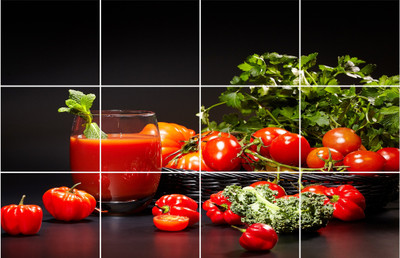 Divine studio 46 cm ''Tomato Love Waterproof and Anti Oil Stain Kitchen Sticker'' wall sticker Wallpaper/Wall Sticker Multicolour - Kitchen Wall Coverings Area (46Cm X69Cm) Self Adhesive Sticker(Pack of 1)