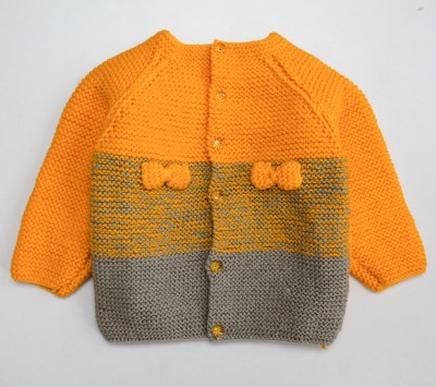 Woonie Woven Round Neck Casual Baby Boys & Baby Girls Yellow, Black, Multicolor Sweater