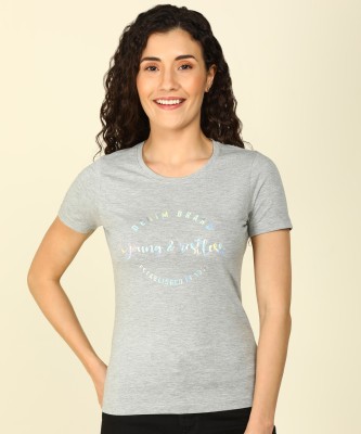 Spykar Printed Women Round Neck Grey T-Shirt