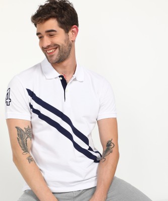 Aditya Birla - abof Printed Men Polo Neck White T-Shirt