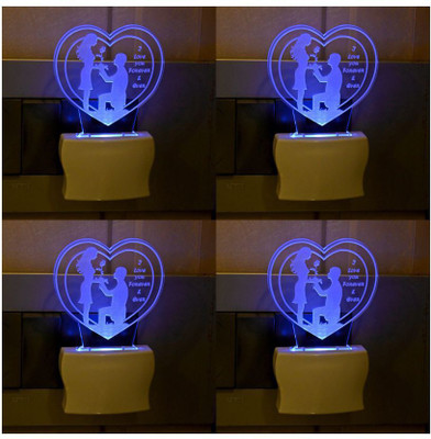 1st Time 3D Illusion Effect Pair Of Couple Multi Colour LED Night Lamp, Set Of Four, -K13 Night Lamp(10 cm, White)