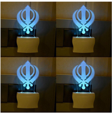 1st Time 3D Illusion Effect Sikhism Khanda Multi Colour LED Night Lamp, Set Of Four, -K104 Night Lamp(10 cm, Multicolor)