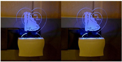 1st Time 3D Illusion Effect Mr. & Mrs. Multi Colour LED Night Lamp, Set Of Two, -K147 Night Lamp(10 cm, Multicolor)