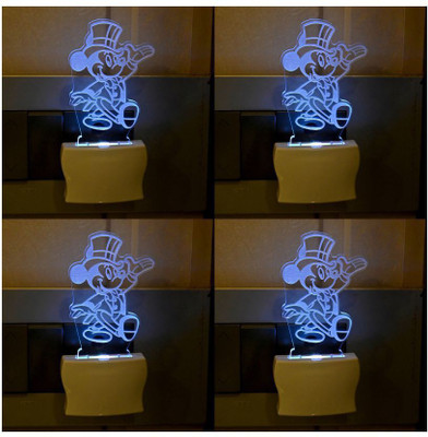 1st Time 3D Illusion Effect Mickey Mouse Multi Colour LED Night Lamp, Set Of Four, -K177 Night Lamp(10 cm, White)
