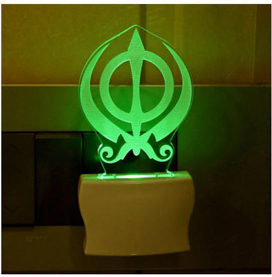 1st Time 3D Illusion Effect Sikh Khanda Multi Colour LED Night Lamp, Set Of Two, -K74 Night Lamp(10 cm, Multicolor)