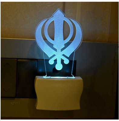 1st Time 3D Illusion Effect Sikhism Khanda Multi Colour LED Night Lamp, Set Of Two, -K103 Night Lamp(10 cm, Multicolor)