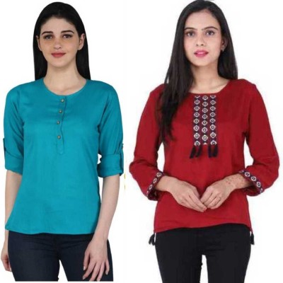 Kevat Gems Casual Embroidered Women Multicolor Top