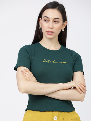 Tokyo Talkies Casual Solid Women Green Top