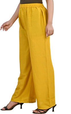 LETZ DEZINE Relaxed Women Yellow Trousers