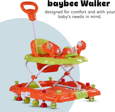 baybee Musical Walker & Rocker With Parent Rod(Orange)
