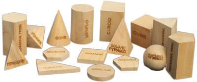 MATHWORLD 3 D solid geometric shape set of 16 pcs small size with wooden storage box Wooden Geometric Object