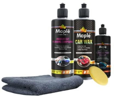 Maple Mudium Cut Rubbing Compound, Car Wax, Ultra Paint Sealant, Microfiber Cloth, Wax Applicators Combo