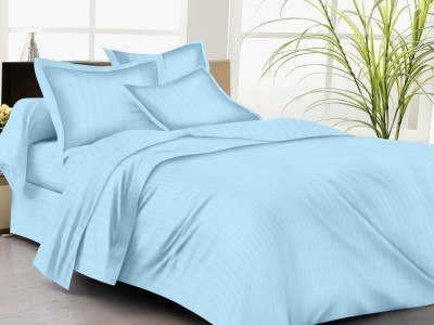 Trance Home Linen 210 TC Cotton Single Striped Flat Bedsheet(Pack of 1, Sky Blue)