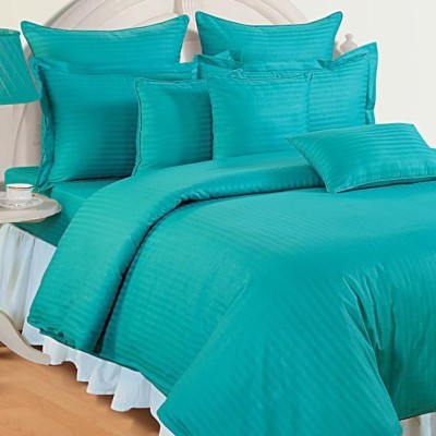 Trance Home Linen 200 TC Cotton Single Striped Flat Bedsheet(Pack of 1, Aqua Blue)