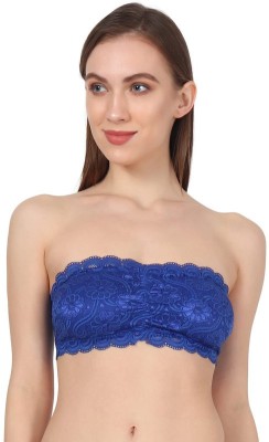 Kamini Light Padded Lace Tube Bra Women Bandeau/Tube Lightly Padded Bra(Blue)