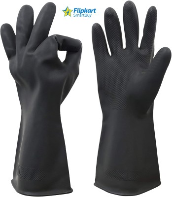 Flipkart SmartBuy 1 Pair Black Rubber Black Rubber HAnd gloves For Specially Kitchen Bathroom Toilet Medicla Flush Garden Cleaning Gloves And Animals Pet Coe Dog Care Clothing dish Washing Bike CAr Garage Mechinical Industry Worker Best Protective Hand Gloves Wet and Dry Glove Set(Free Size Pack of 