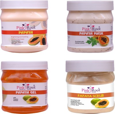 PINKROOT Papaya Cream, Gel, Mask And Gel Scrub 500ml Pack Of 4(4 Items in the set)