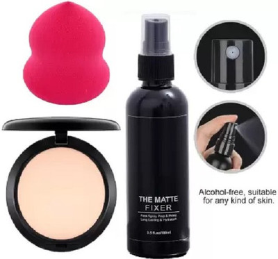 MYEONG MATTE FINISH MAKEUP SETTING SPRAY FIXER WITH WATER PROOF COMPACT POWDER & SOFT BLENDER MAKEUP KIT(3 Items in the set)