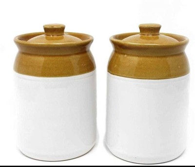 T R Creation Ceramic Grocery Container  - 1000 ml(Pack of 2, Brown)