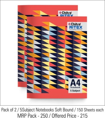 Chitra New A4 Note Book Ruled 304 Pages(Multicolor, Pack of 2)