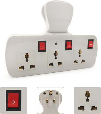 DIVI DIVINE 3 Ports Universal Plug Compatibility Extension Board with Individual Switch Buttons 6A Cordless for Light Appliances Only 3  Socket Extension Boards(White, 0 m)