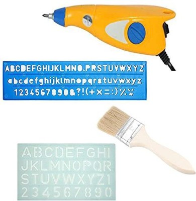 Digital Craft Engraving Tool/Engraving Machine 220V Engraving Pen Useful for Engraving on Metal, Wood, Leather, Plastic, etc Combo Of 2 Alphabet Stencil & Dusting Brush Engraving Set