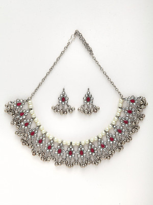 Karatcart Alloy Silver Red, Silver Jewellery Set(Pack of 1)