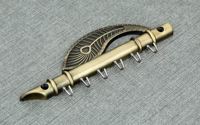 Pillu Lord Krishna's Flute & Peacock Quills Key Stand Key Holder Marble Key Holder(6 Hooks, Gold)